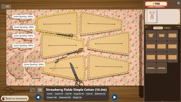 Pattern pieces laid out on fabric in Dressmaker